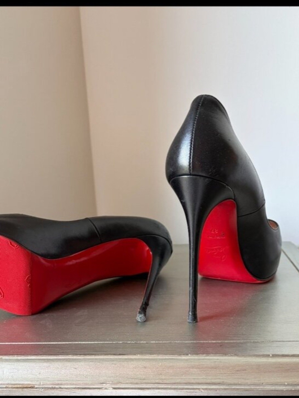 Christian Louboutin Black Leather Stiletto Pumps with Red Sole 6.5